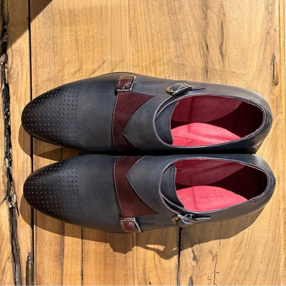 Black & Burgundy Double Monk-Strap Leather Dress Shoes - Jared Lang - Picture 6 of 7